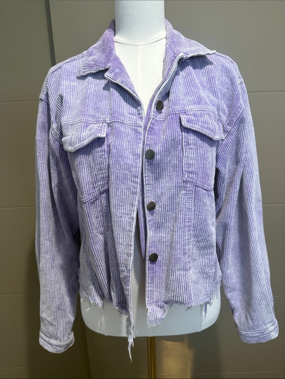 POL Lilac Corduroy Button-Front Jacket